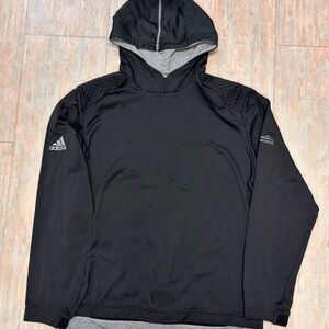 Adidas Mens Textured Mix Media Gold Mtn Black Hooded Golf Pullover Sweatshirt -L